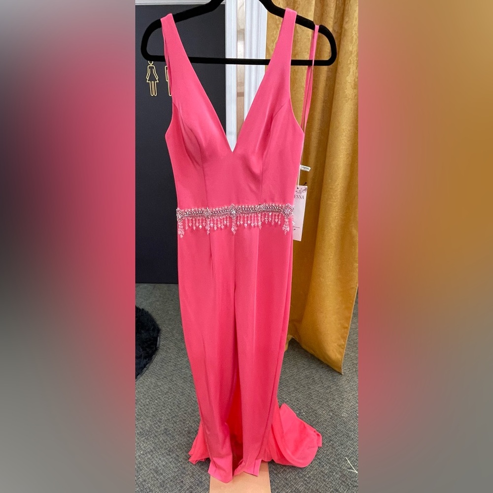 Vienna Prom Elegant Pink Jumpsuit with Sparkling Details